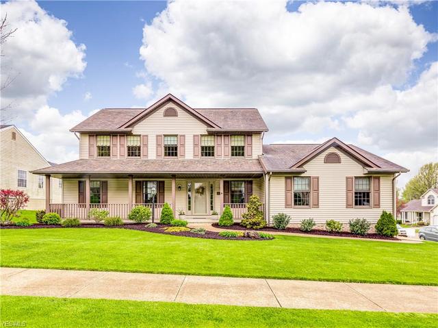 A big mansion with trees and a big garden