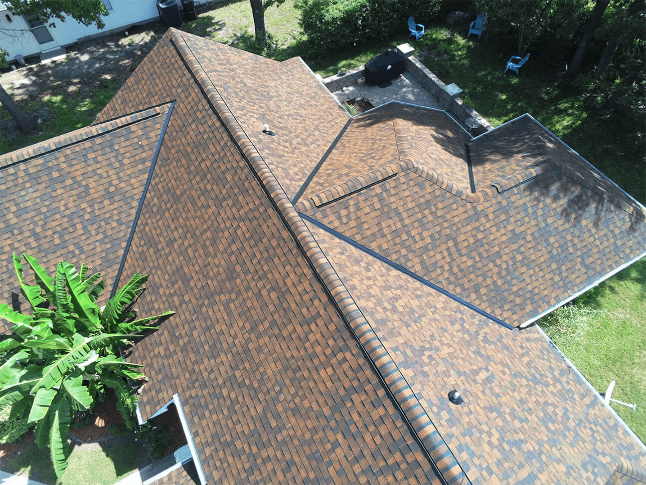 Brown roof shingles top