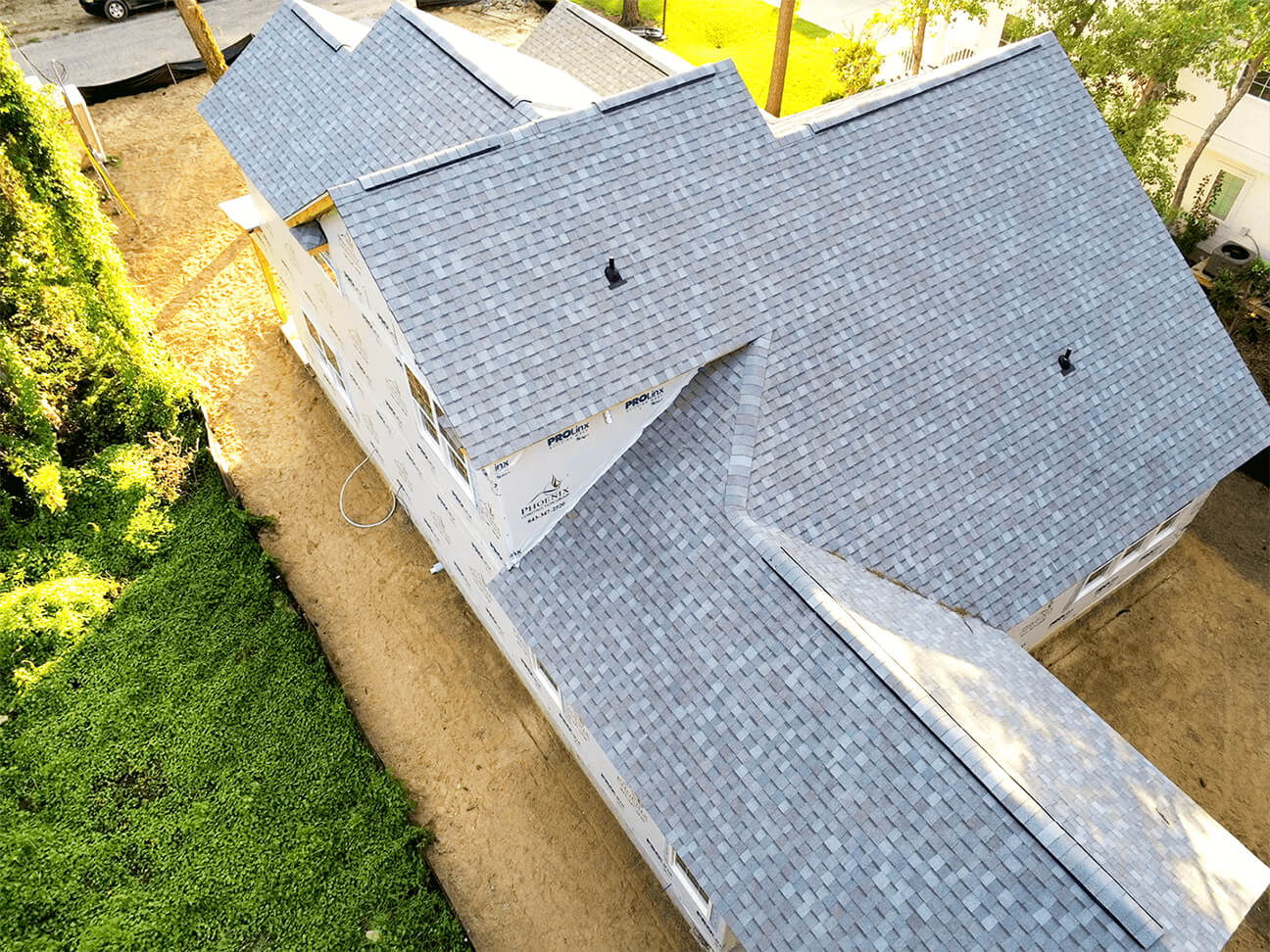 Grey roof shingles top